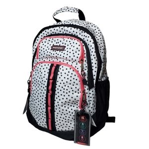 Eastsport 18.5" Rally Sport Black & White Polka Dot Backpack w Tech Pocket NWT